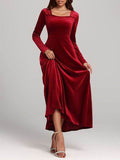 Square Neck Long Sleeve Velvet Dress - Hovatok