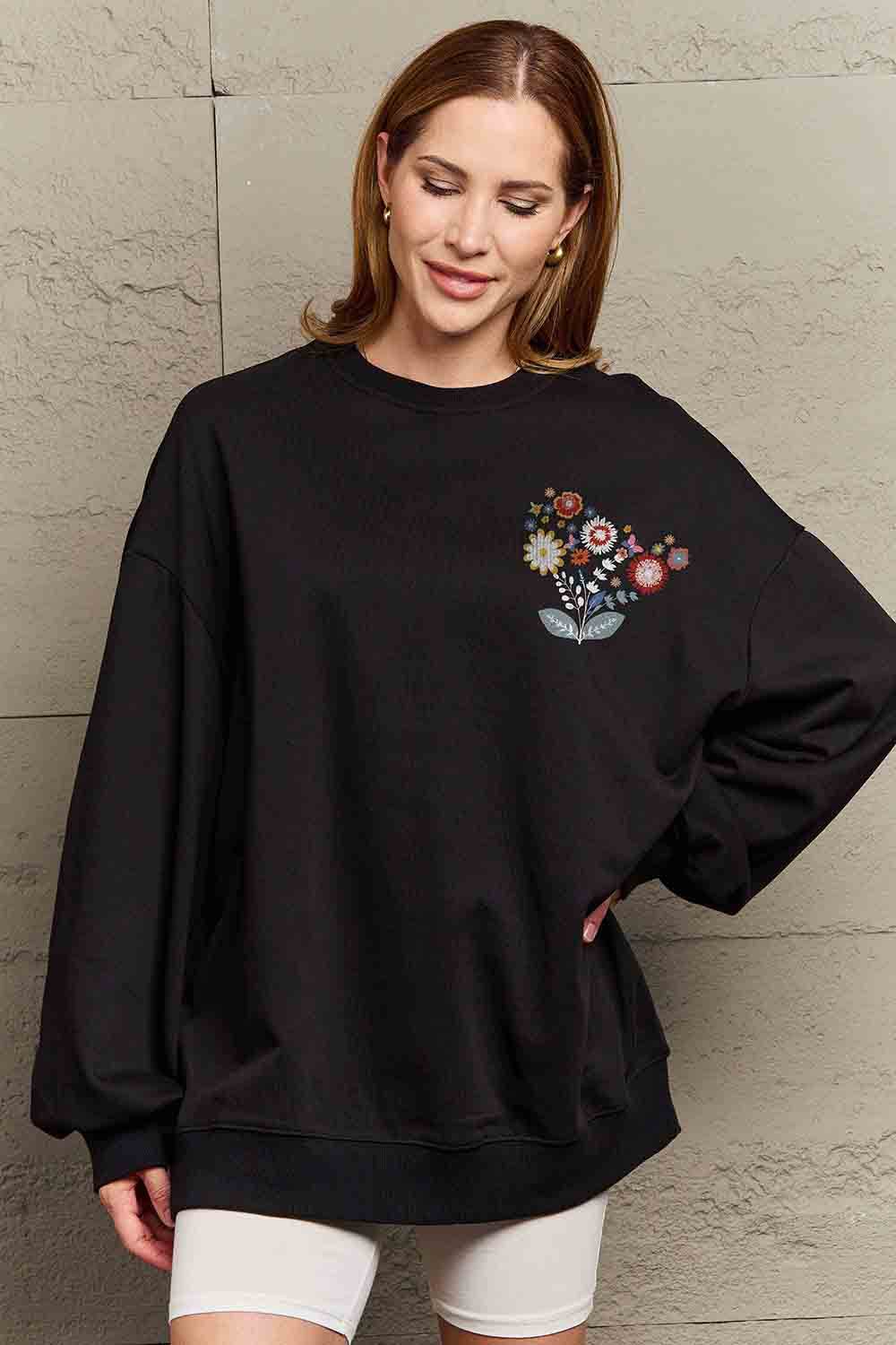 Simply Love Full Size Flower Graphic Sweatshirt - Hovatok