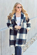 Double Take Full Size Plaid Button Up Lapel Collar Coat - Hovatok