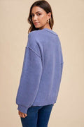 Annie Wear Half Button Ribbed Hem Sweater - Hovatok