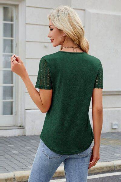 Smocked Round Neck Short Sleeve T-Shirt - Hovatok