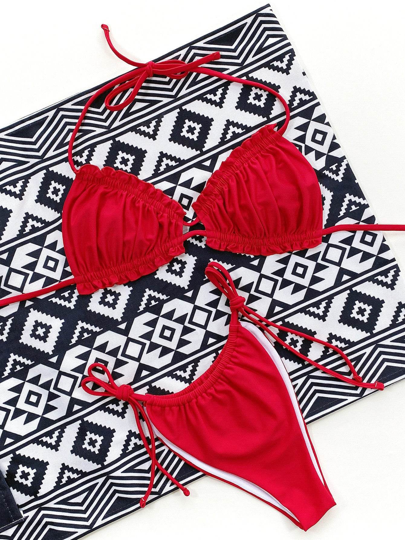 Frill Trill Halter Neck Bikini Set - Hovatok