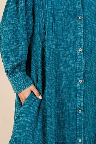Mittoshop Mineral Wash Cotton Gauze Ruffle Midi Shirt Dress - Hovatok