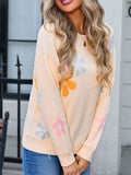 Angel Wings Flower Round Neck Dropped Shoulder Sweater - Hovatok