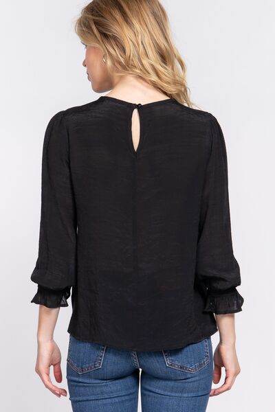 ACTIVE BASIC Crochet Lace Panel Flounce Sleeve Blouse - Hovatok