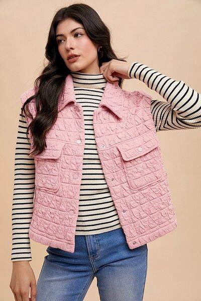 Annie Wear Texture Quilted Snap Down Vest Coat - Hovatok