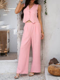 Devine Button Down Vest and Wide Leg Pants Set - Hovatok