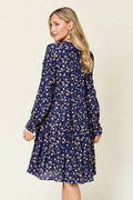 Double Take Full Size Printed Ruffle Hem Long Sleeve Tiered Dress - Hovatok