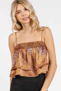 Mittoshop Paisley Patchwork Print Satin Ruffle Crop Cami - Hovatok