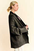 Davi & Dani Shawl Collar Ribbed Detail Button Up Cardigan - Hovatok