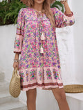 Devine Tassel Floral Tie Neck Mini Dress - Hovatok