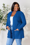 Basic Bae Full Size Ribbed Open Front Cardigan with Pockets - Hovatok