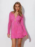 Tied Plunge Flare Sleeve Mini Dress - Hovatok