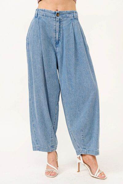 And The Why Elastic Back Pleated Baggy Jeans - Hovatok