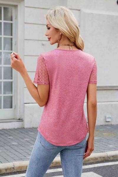 Smocked Round Neck Short Sleeve T-Shirt - Hovatok