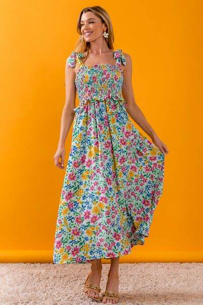BiBi Floral Ruffle Trim Smocked Cami Dress - Hovatok
