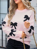 Angel Wings Bow Round Neck Dropped Shoulder Sweater - Hovatok