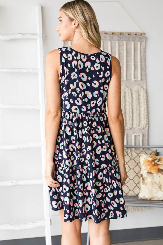 Heimish Full Size Leopard V-Neck Ruffled Tank Dress - Hovatok