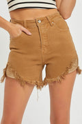 RISEN High Waist Frayed Hem Denim Shorts - Hovatok