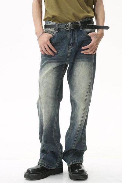 Decorative Seam Jeans with Pockets - Hovatok