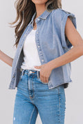 Snap Down Cap Sleeve Denim Top - Hovatok