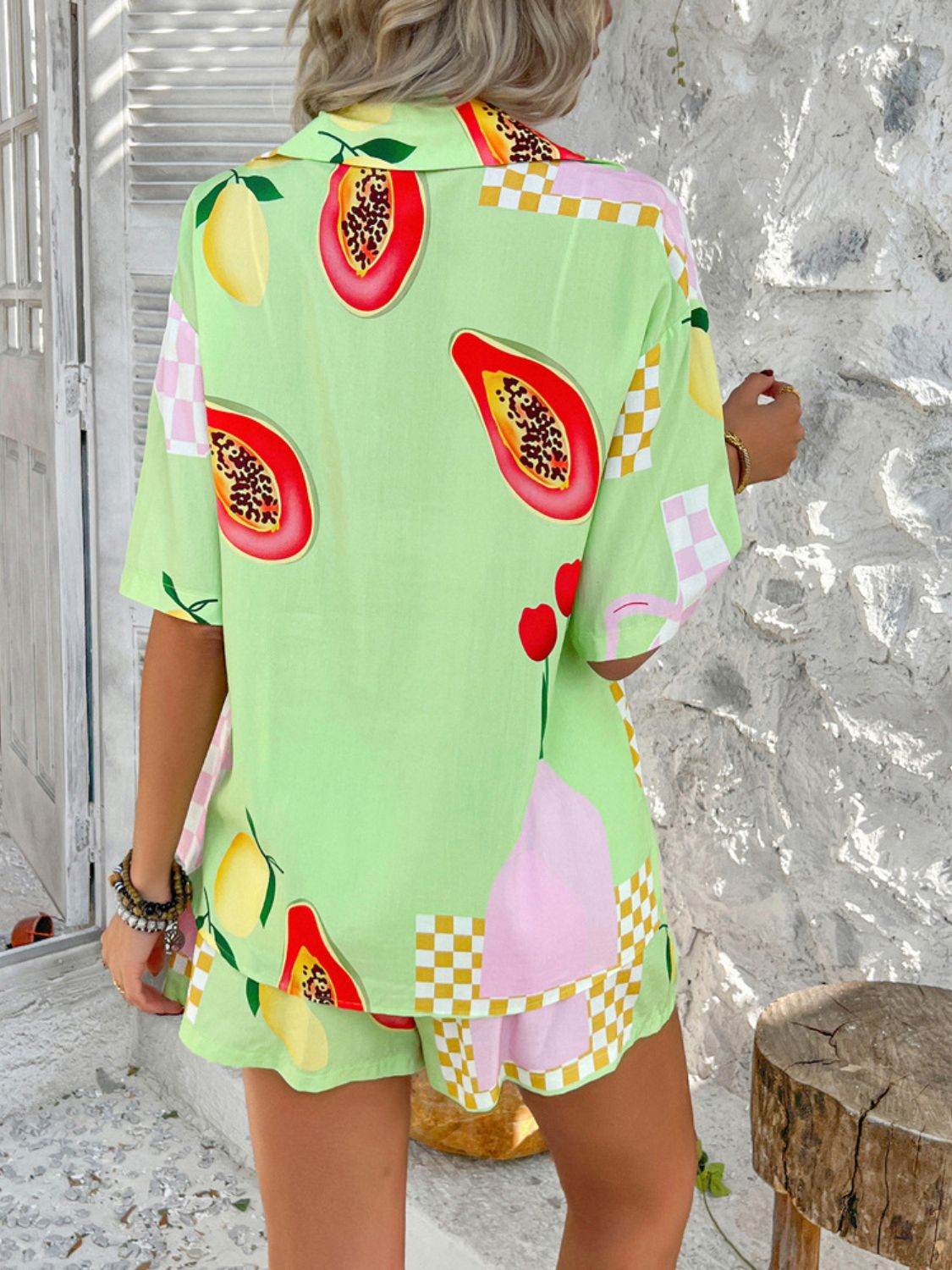 Devine Printed Button Down Shirt and Shorts Set - Hovatok