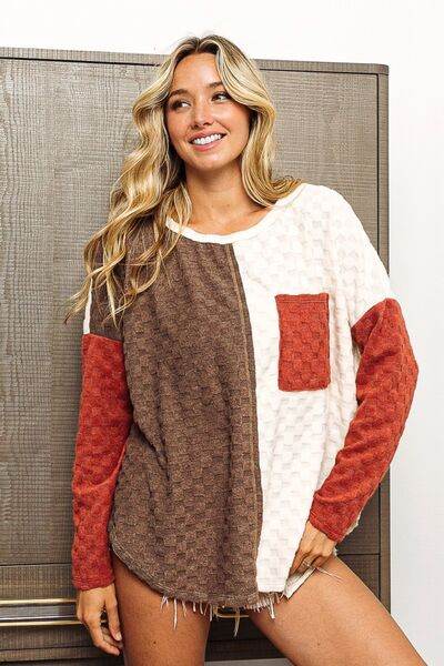 BiBi Color Block Brushed Checker Top - Hovatok