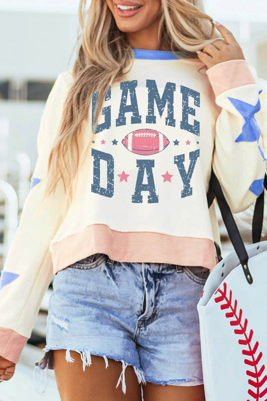 GAME DAY Star Patch Round Neck Long Sleeve Sweatshirt - Hovatok
