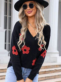 Angel Wings Flower V-Neck Long Sleeve Sweater - Hovatok