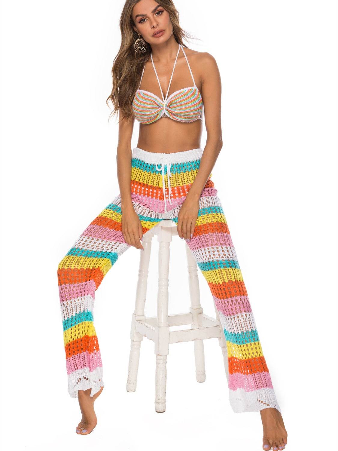 Cutout Contrast High Waist Swim Pants - Hovatok