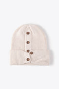 Button Detail Rib-Knit Cuff Beanie - Hovatok