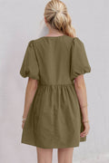 Oh Bow Ruched Puff Sleeve Mini Dress - Hovatok