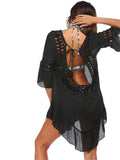 Backless Cutout Three-Quarter Sleeve Cover Up - Hovatok