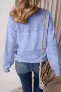 Openwork V-Neck Long Sleeve Sweater - Hovatok