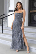Sequin Backless Split Maxi Dress - Hovatok