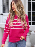Angel Wings Striped Round Neck Long Sleeve Sweater - Hovatok