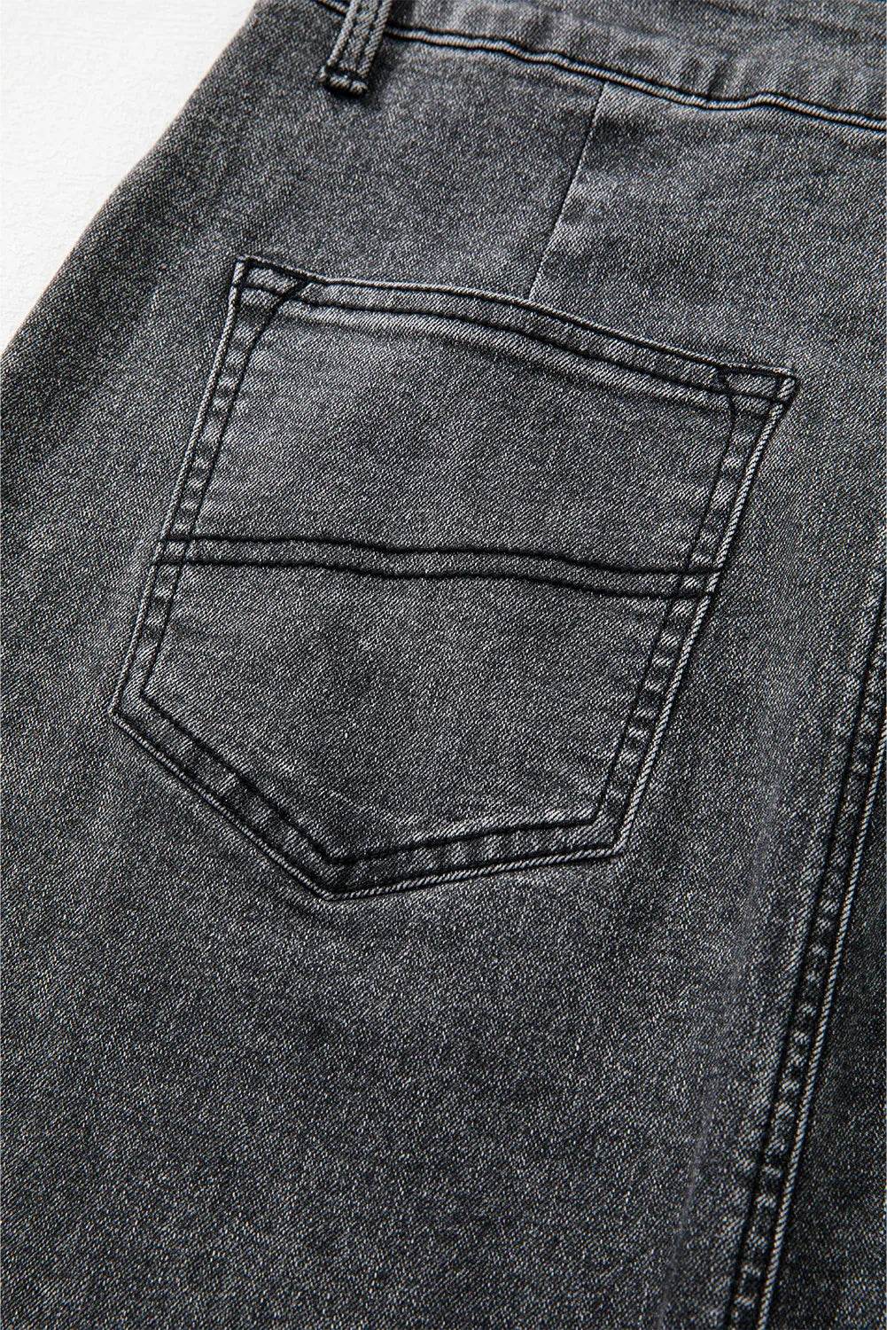 Raw Hem Midi Denim Skirt with Pockets - Hovatok