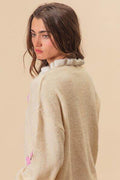 BiBi Ruffled Crochet Flower Dropped Shoulder Sweater - Hovatok