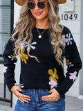 Angel Wings Flower Round Neck Dropped Shoulder Sweater - Hovatok