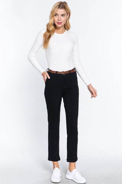 ACTIVE BASIC Cotton-Span Twill Straight Pants - Hovatok