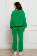 Corduroy Round Neck Sweatshirt and Sweatpants Set - Hovatok