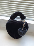 Heart Shape Faux Fur Handbag - Hovatok