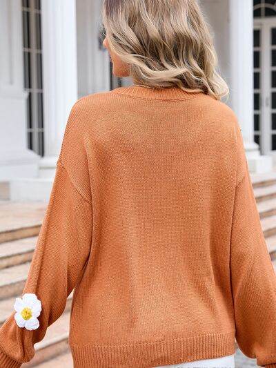 Angel Wings Flower Round Neck Long Sleeve Sweater - Hovatok