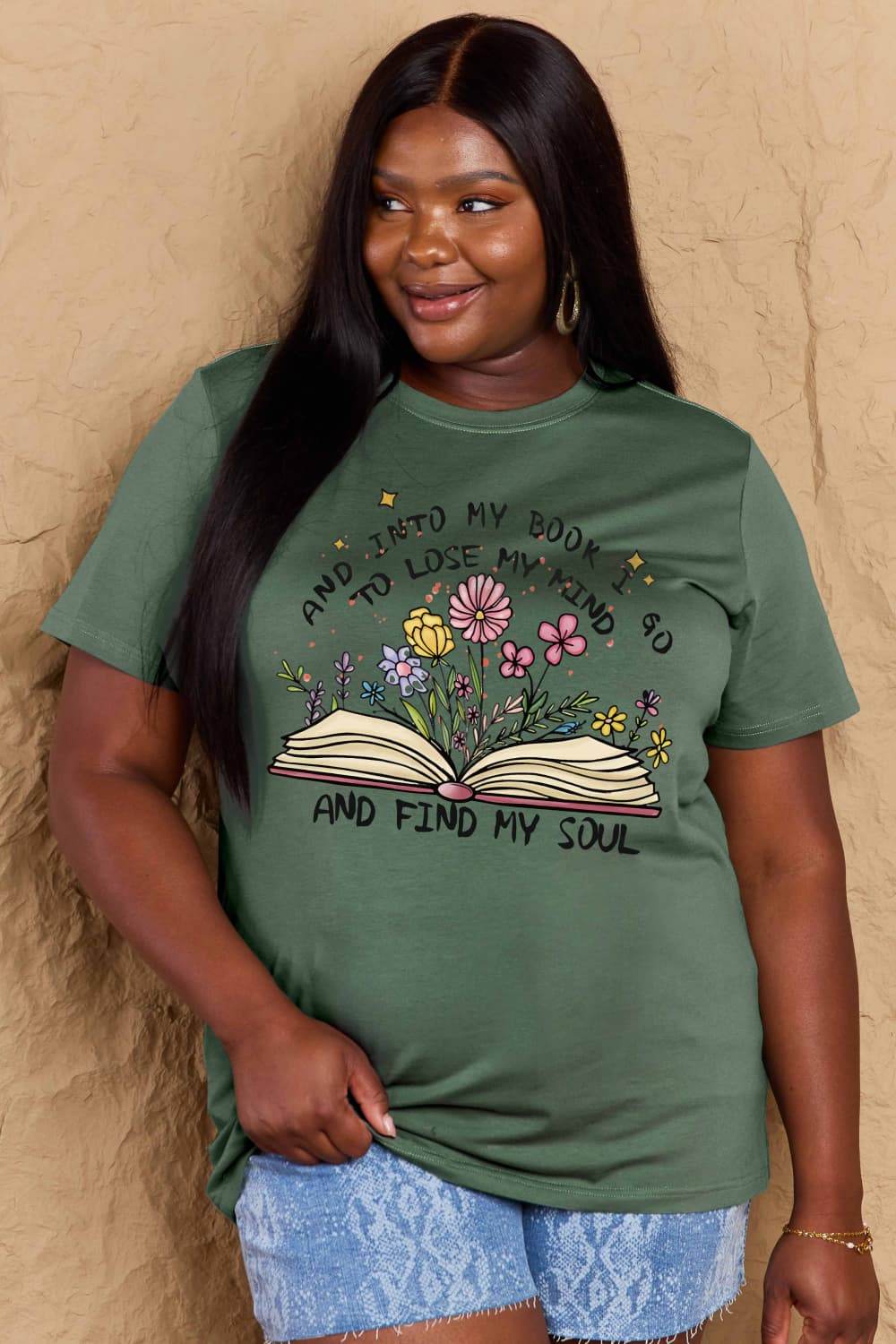 Simply Love Full Size Book & Flower Graphic Cotton Tee - Hovatok