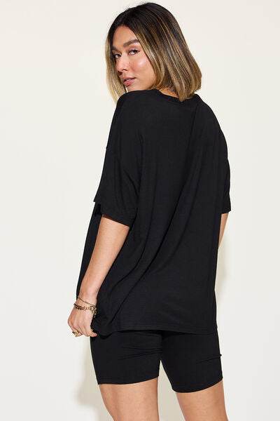 Basic Bae Full Size V-Neck Drop Shoulder T-Shirt and Shorts Set - Hovatok
