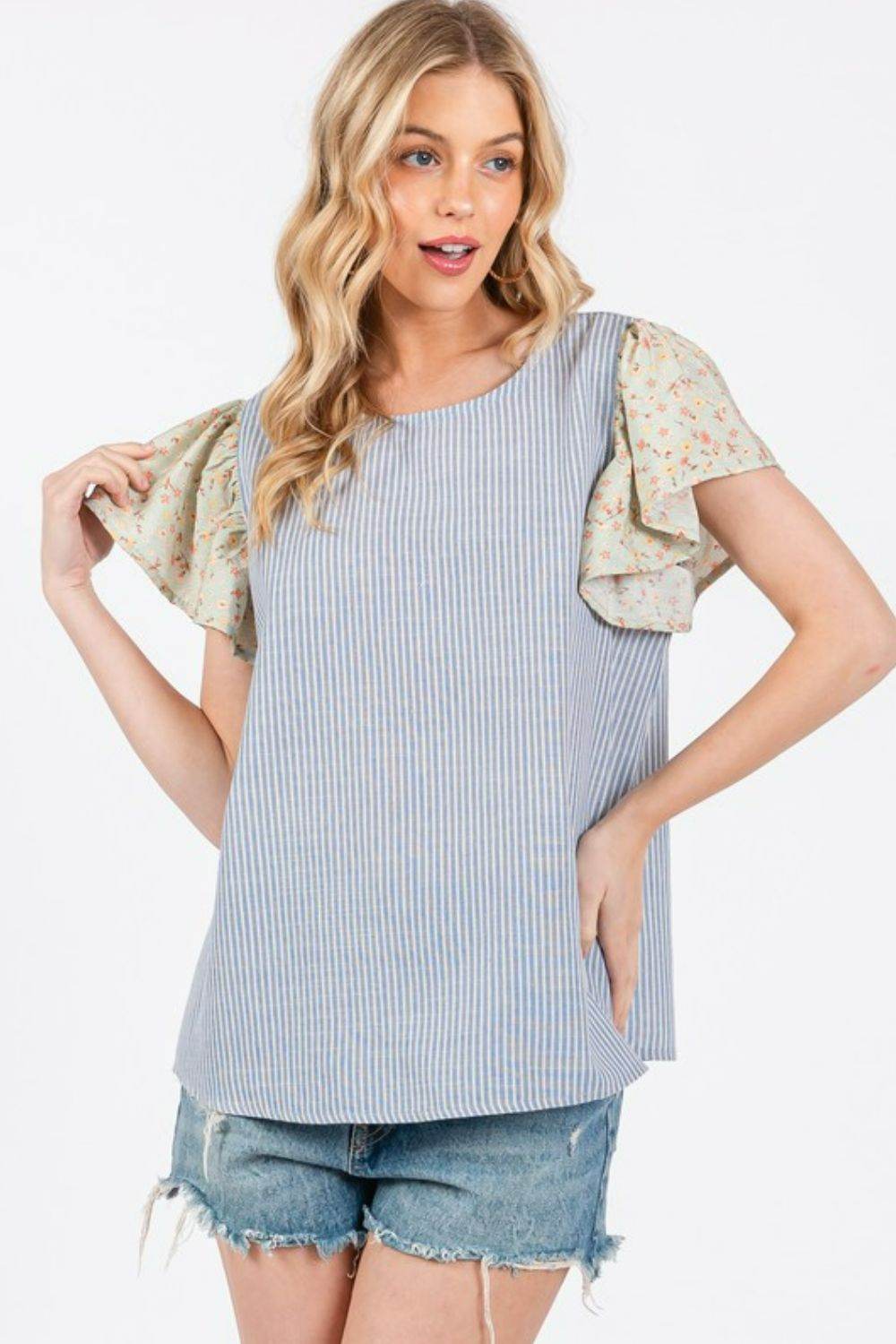 Ces Femme Round Neck Floral Short Sleeve Top - Hovatok