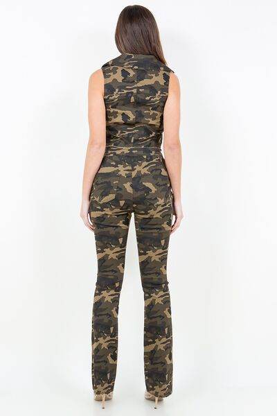 American Bazi V-Cut Ruched Camo Flare Pants - Hovatok