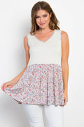 Be Stage Full Size Smocked Printed Peplum Sleeveless Top - Hovatok