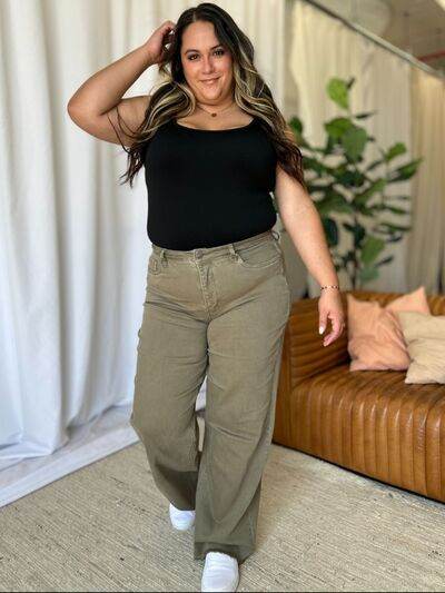 RFM Full Size High Rise Garment Dye Wide Leg Jeans - Hovatok