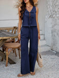 Devine Tied V-Neck Sleeveless Top and Pants Set - Hovatok